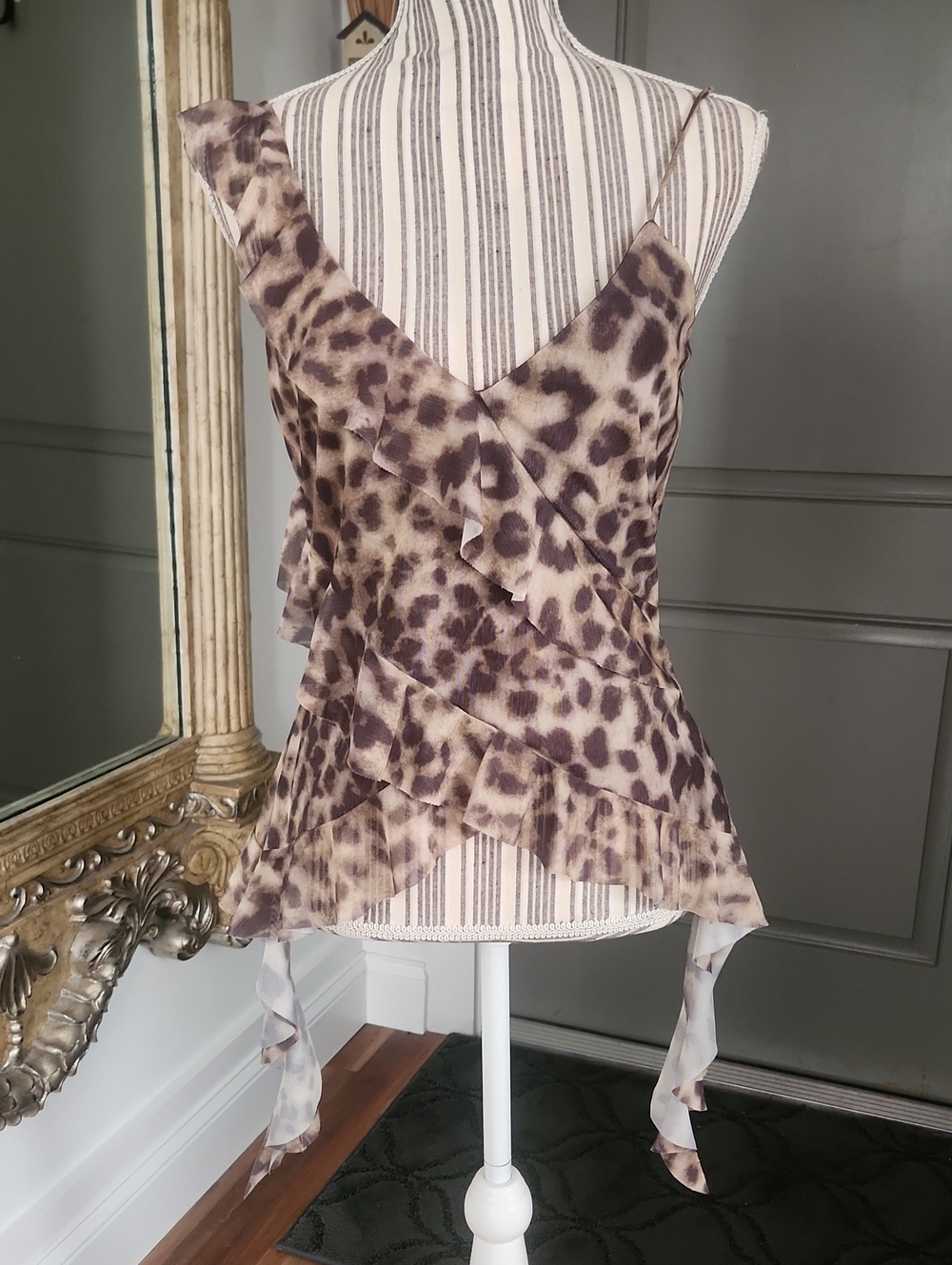 Galita Leopard Print Ruffle Wrap Mesh Lined Cami Top - Brown